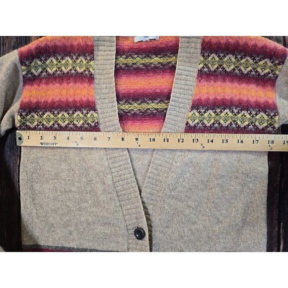Gap Lamb's Wool Blend Fair Isle Sweater Long V-Neck Colorful Cardigan Women's S - Picture 4 of 12